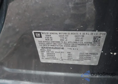 2018 Chevrolet Equinox Premier из США, поврежденный, VIN 3GNAXVEV5JS590148